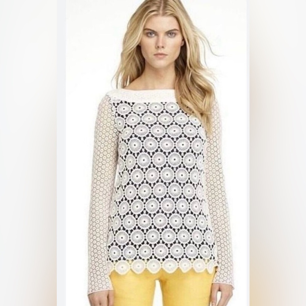 NWOT Tory Burch Janeen Crochet Long Sleeve Top Size 6